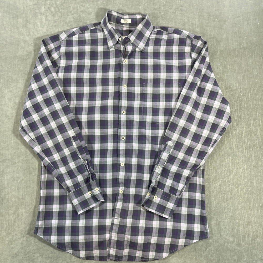 Peter Millar Mens Medium Purple Grey‎ Plaid Button Down Long Sleeve Cotton Shirt